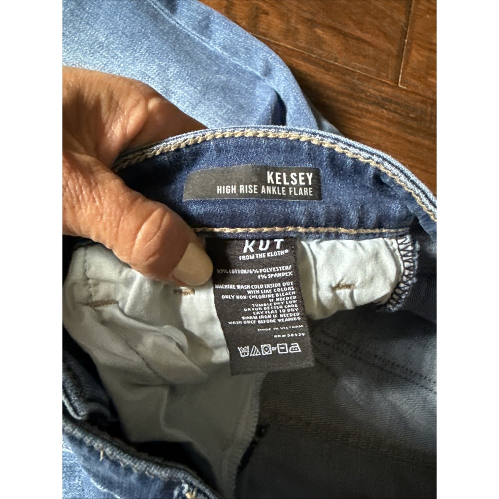 KUT Jeans Womens 6 blue color block Straight Distressed Detailing Fun SOHO BOHO - Picture 6 of 13